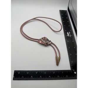 Vintage Artisan Ceramic‎ Bolo Tie Iridescent Purple Gold Abstract Pottery Pink